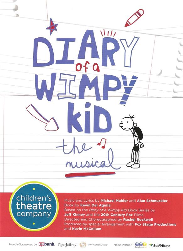 Diary of a Wimpy Kid poster with the logo written in children's handwriting and a sketch of a young boy on notebook paper