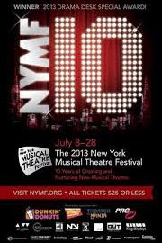 The New York Musical Theatre Festival 10th anniversary poster with a 10 in round lightbulbs and the letters NYMF on the side of it